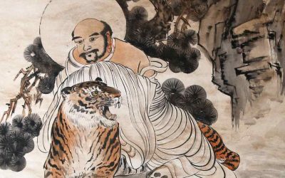 What are four tigers doing in a Chinese Buddhist Temple?